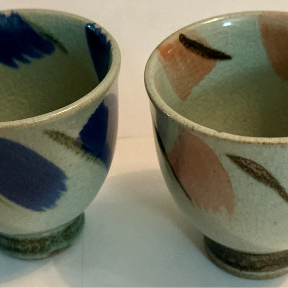 Japanese-Style Ceramic Cups Set of 2 – Unique Gray, Pink & Blue Hand-Painted - Picture 7 of 16